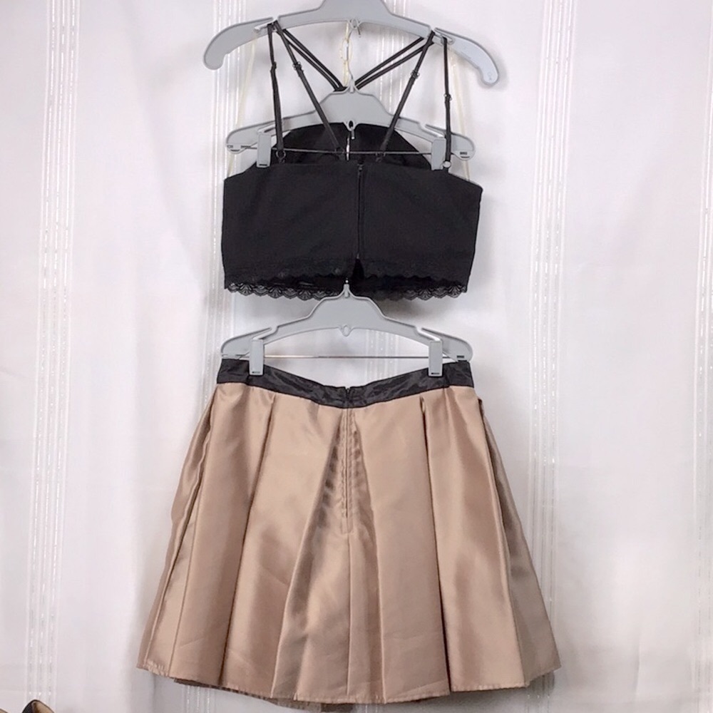 NIGHTS by Teeze Me Black Beaded Halter Top & Taupe Satin Tulle Skirt Sz.9/10 - Picture 9 of 10